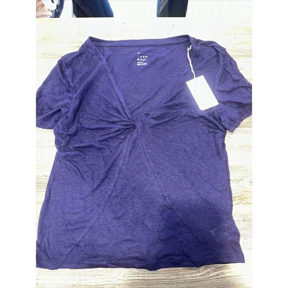 Women's Short Sleeve V-Neck Linen T-Shirt - A New Day Navy Medium. NWT. F - Picture 1 of 7